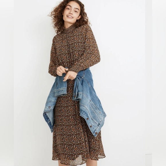 Madewell Dresses & Skirts - Madewell Georgette Smocked Neck Midi Floral Dress 70s Prairie Modest Boho